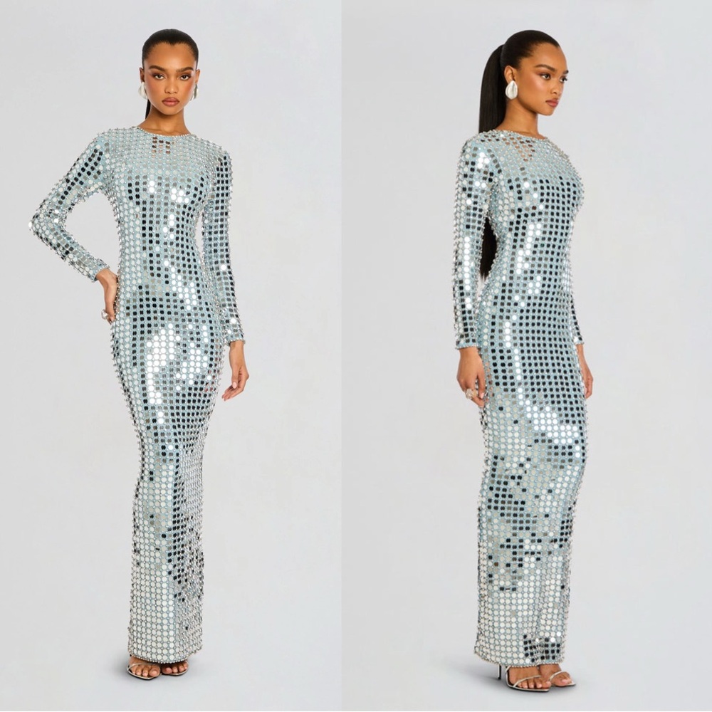 Retrofete Rialta Sequin Embellished Baby Blue Maxi Dress Small